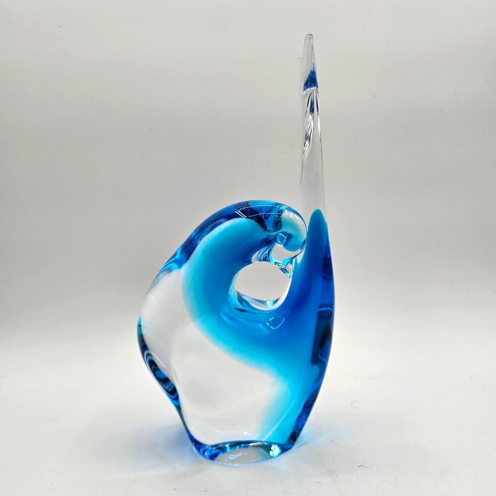 Vintage Murano Art Glass Bird Figurine Cobalt Blue Clear Italy Sculpture